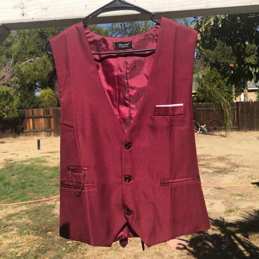 Dikage Mens Dress Vest Burgundy Medium